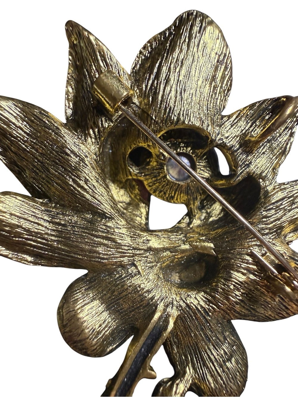 Large Pink Rhinestone Orchid Flower Brooch or pendant Gold Tone Statement - Picture 4 of 5